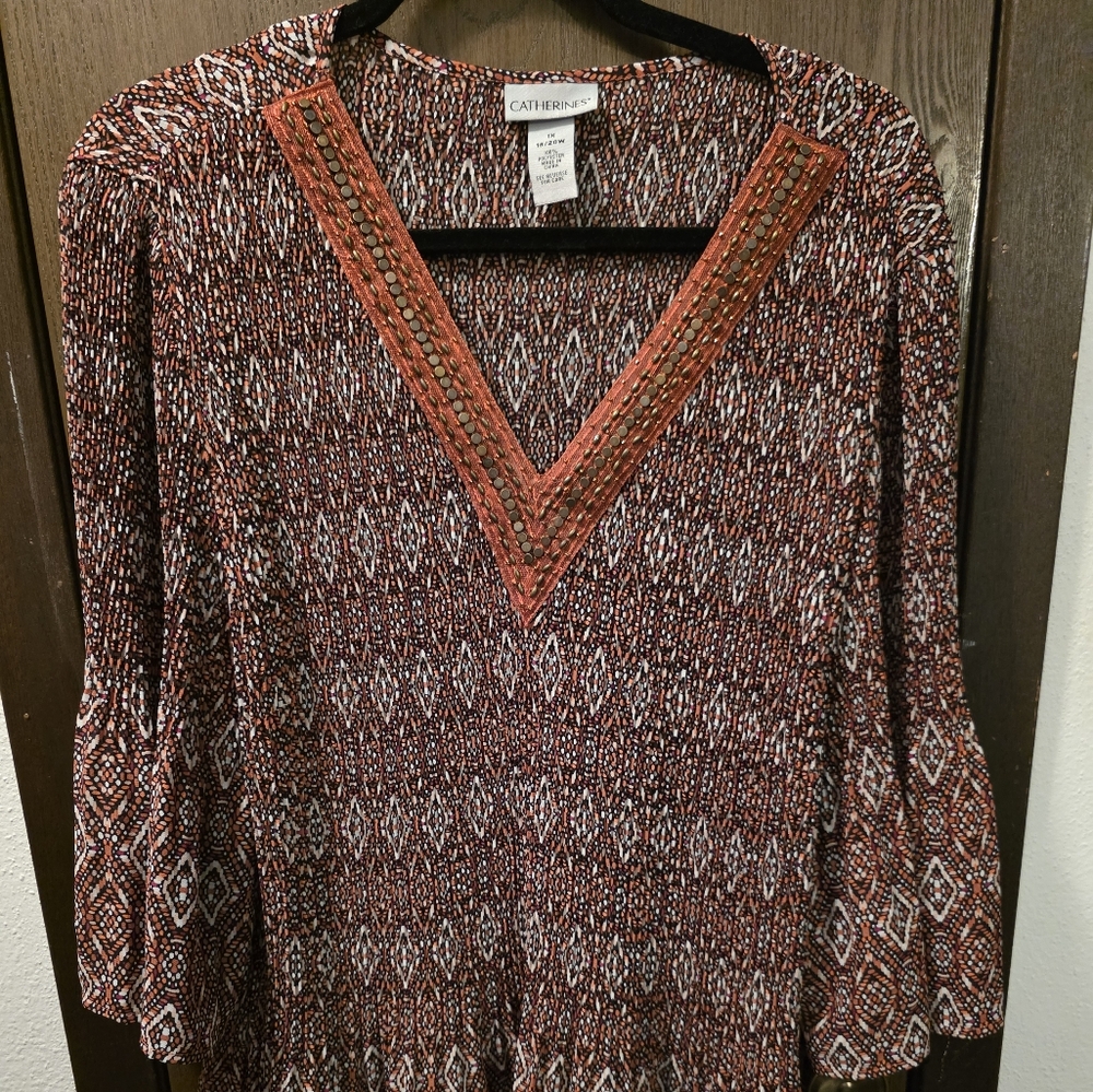 Catherines Women's Bronze/Black Geometric Blouse